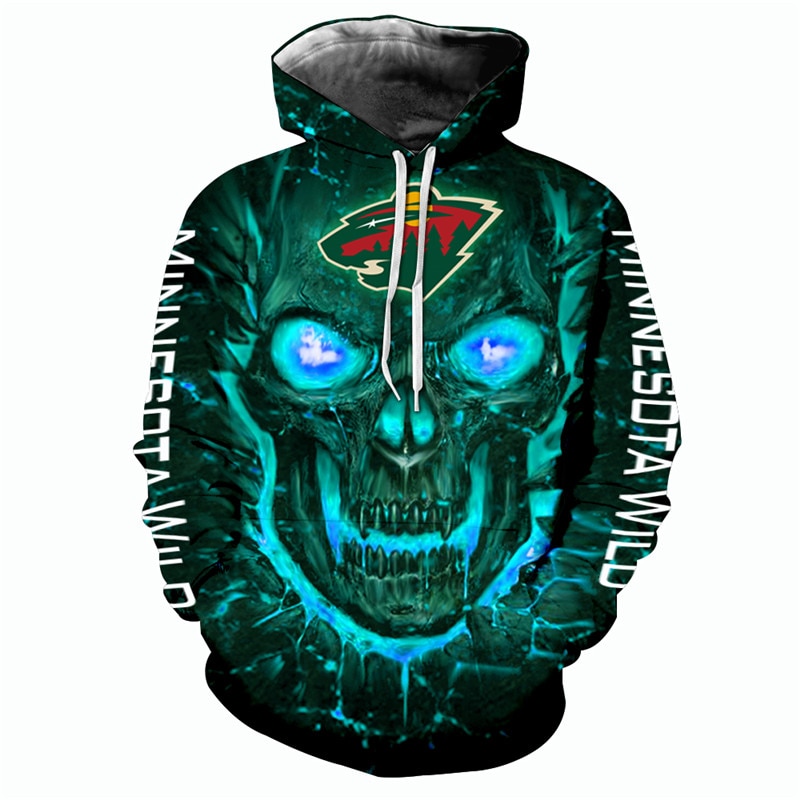 Minnesota Wild Halloween Hoodie 3D Skulls Pullover - Gifts For Men