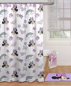 Minnie Mouse Shower Curtain with Adorable Pink Bows and Rainbows