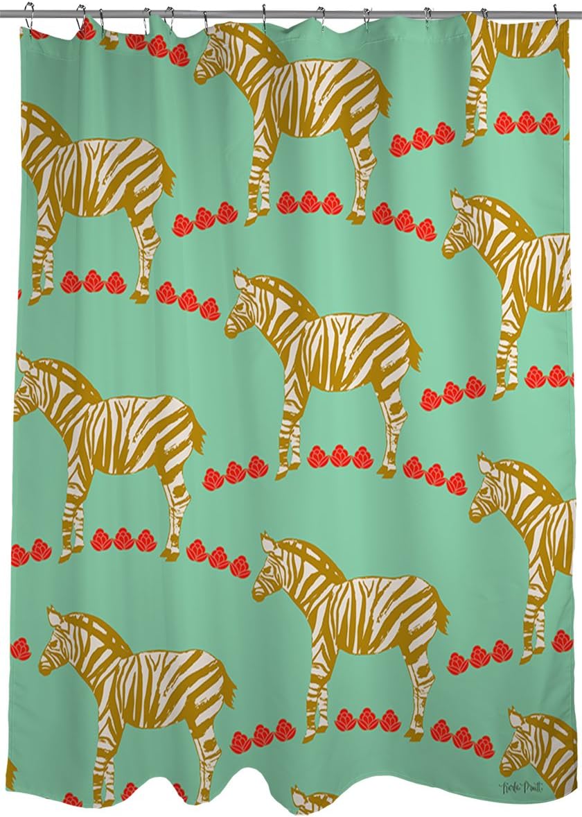 Mint Zebra Fabric Shower Curtain, Luxury and Elegant Design for Home Bathroom