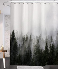 Misty Forest Shower Curtain with Nature and Woodland Design 