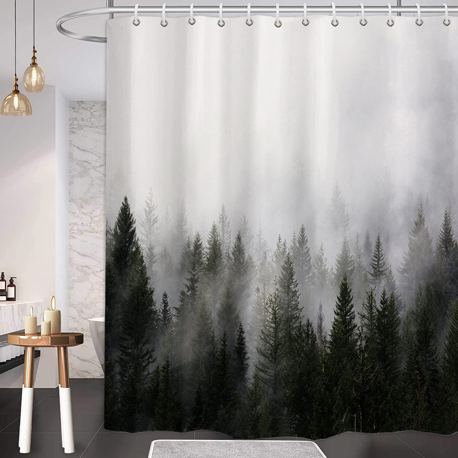 Misty Forest Shower Curtain with Nature and Woodland Design