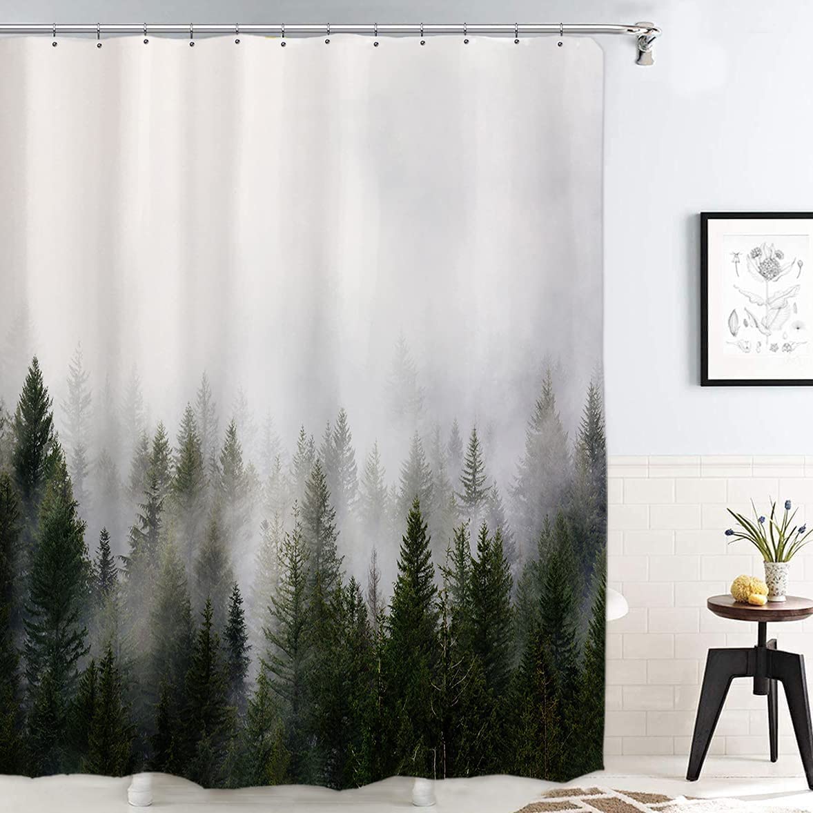 Misty Forest Shower Curtain with Nature and Woodland Design