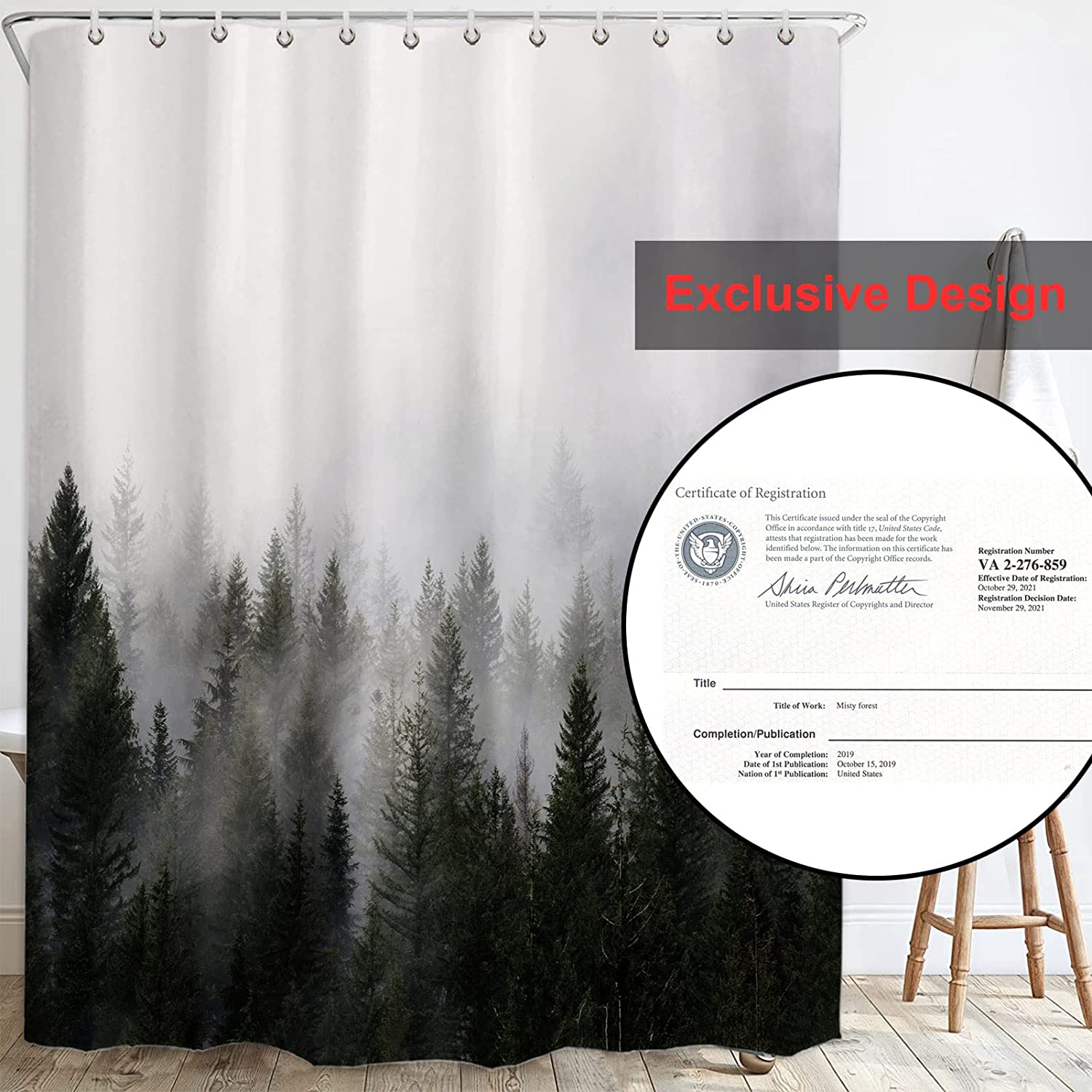 Misty Forest Shower Curtain with Nature and Woodland Design