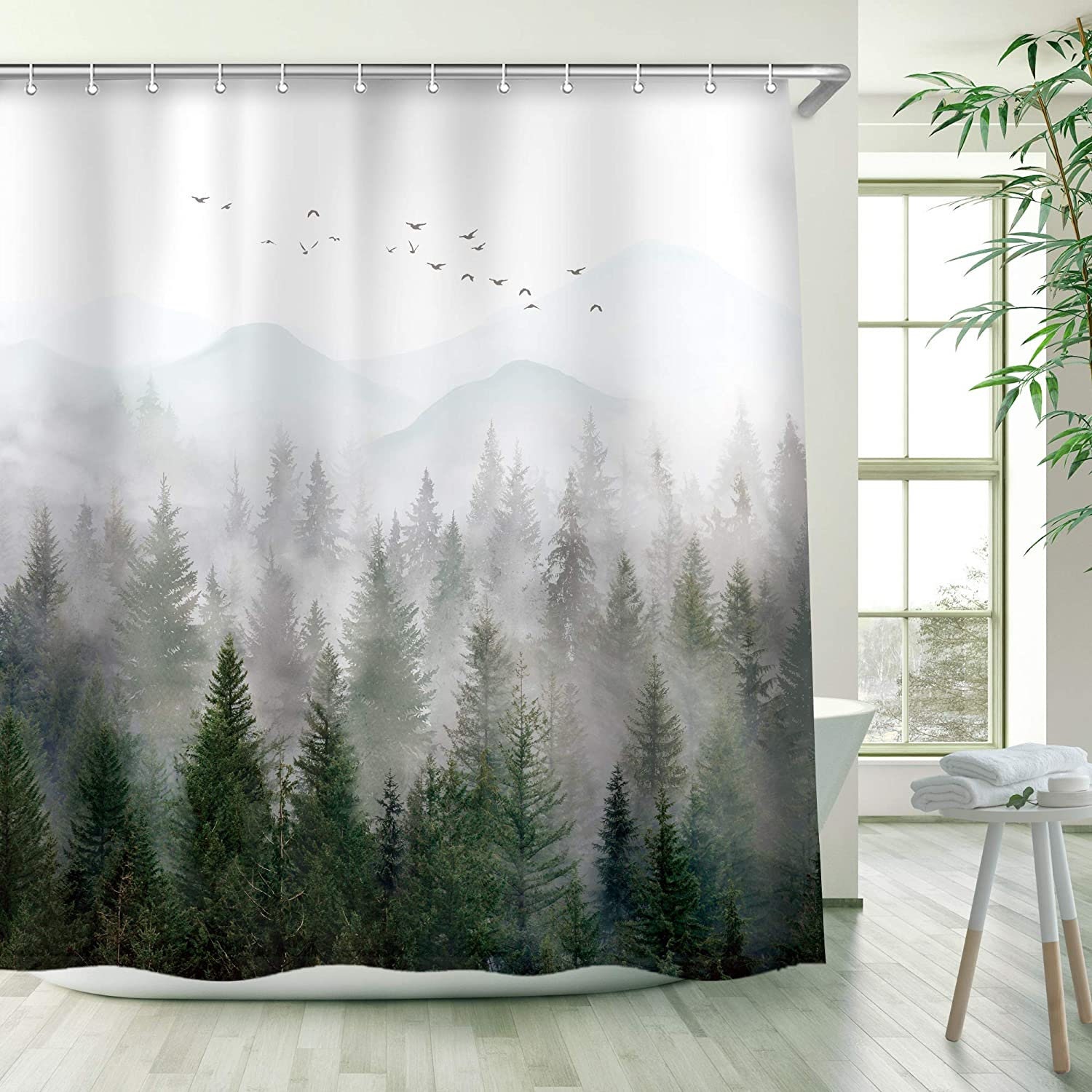 Misty Forest Tree Shower Curtain for a Relaxing Bathroom