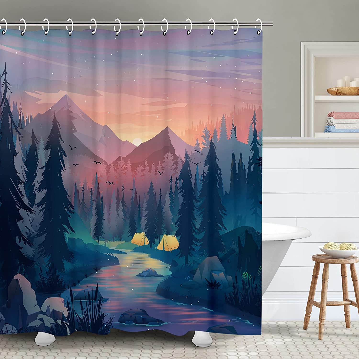 Misty Forest Tree Shower Curtain for a Relaxing Bathroom