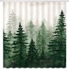 Misty Forest Watercolor Abstract Shower Curtain with Pine Trees and Foggy Jungle