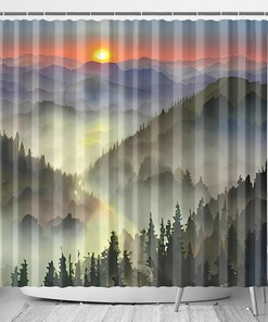 Misty Forest Waterproof Ink Painting Shower Curtain