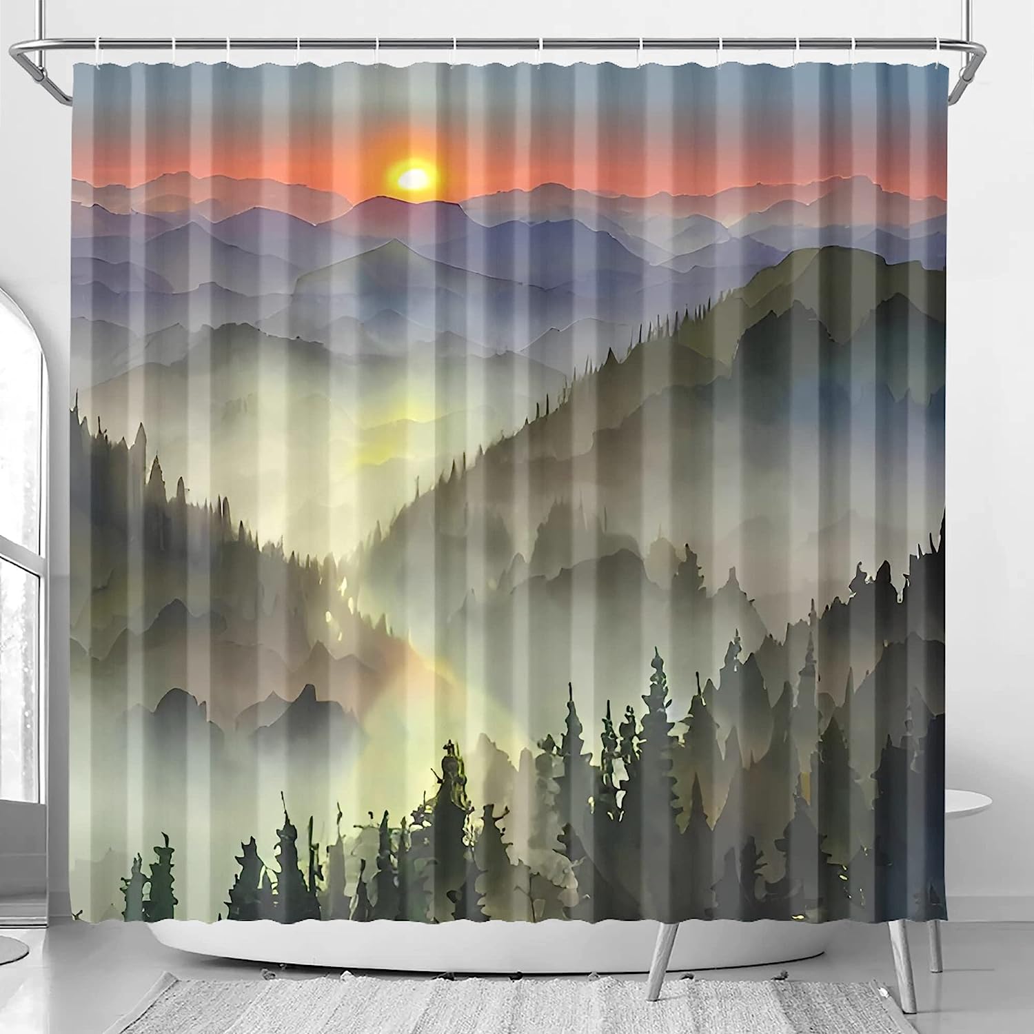 Misty Forest Waterproof Ink Painting Shower Curtain