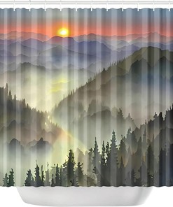Misty Forest Waterproof Ink Painting Shower Curtain