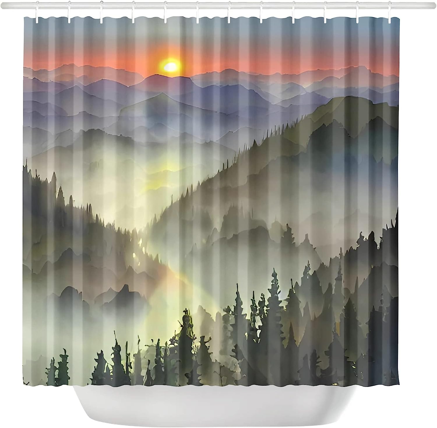 Misty Forest Waterproof Ink Painting Shower Curtain