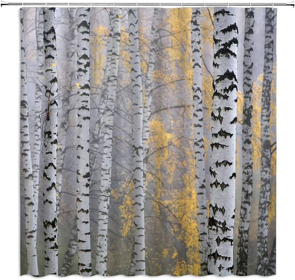 Misty Mottled Trunk Woods Wild Nature Romantic Country Autumn Shower Curtain
