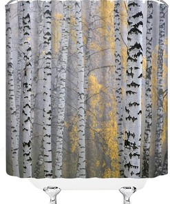 Misty Mottled Trunk Woods Wild Nature Romantic Country Autumn Shower Curtain