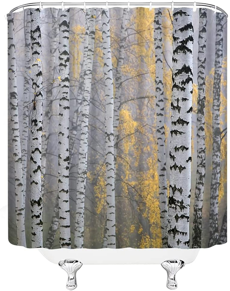 Misty Mottled Trunk Woods Wild Nature Romantic Country Autumn Shower Curtain