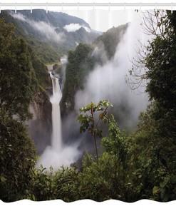 Misty Natural Waterfall in Jungle San Rafael Falls Ecuador Shower Curtain