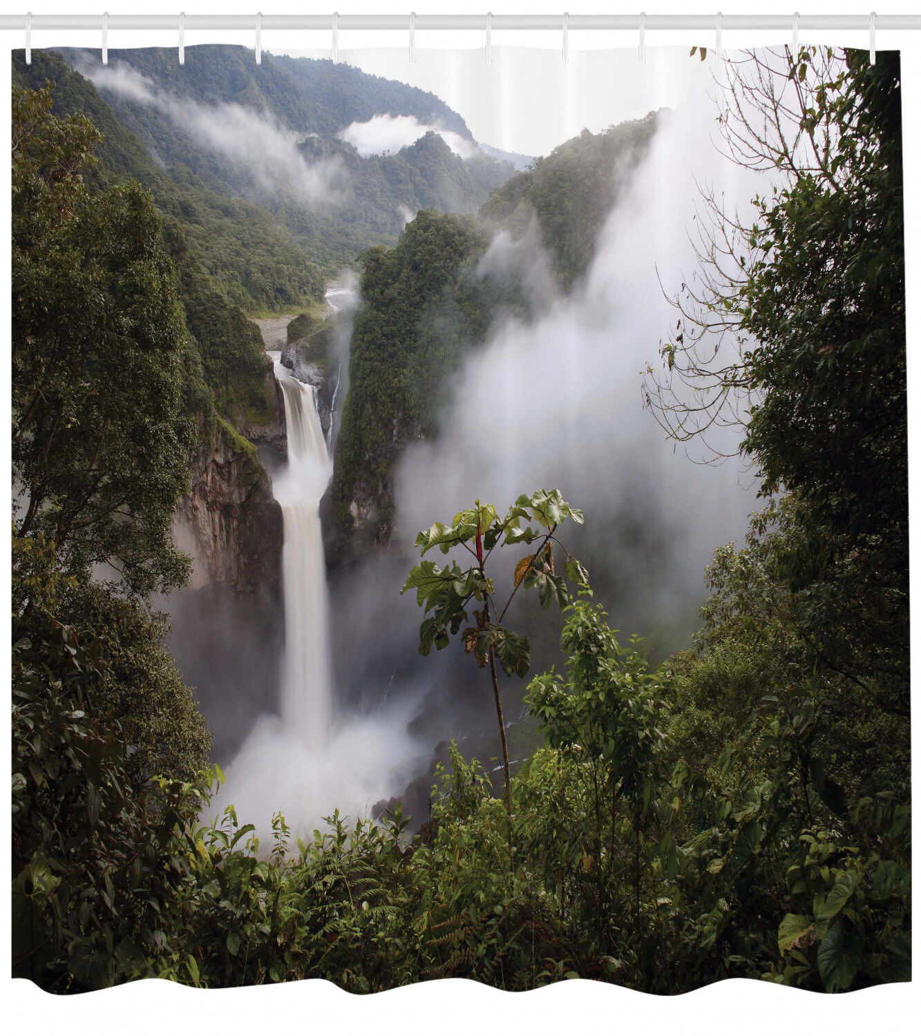 Misty Natural Waterfall in Jungle San Rafael Falls Ecuador Shower Curtain