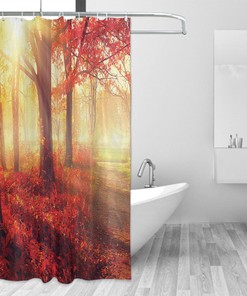 Misty Old Forest Print Shower CurtainDreamy Bathroom Decor for Women & Nature Lovers