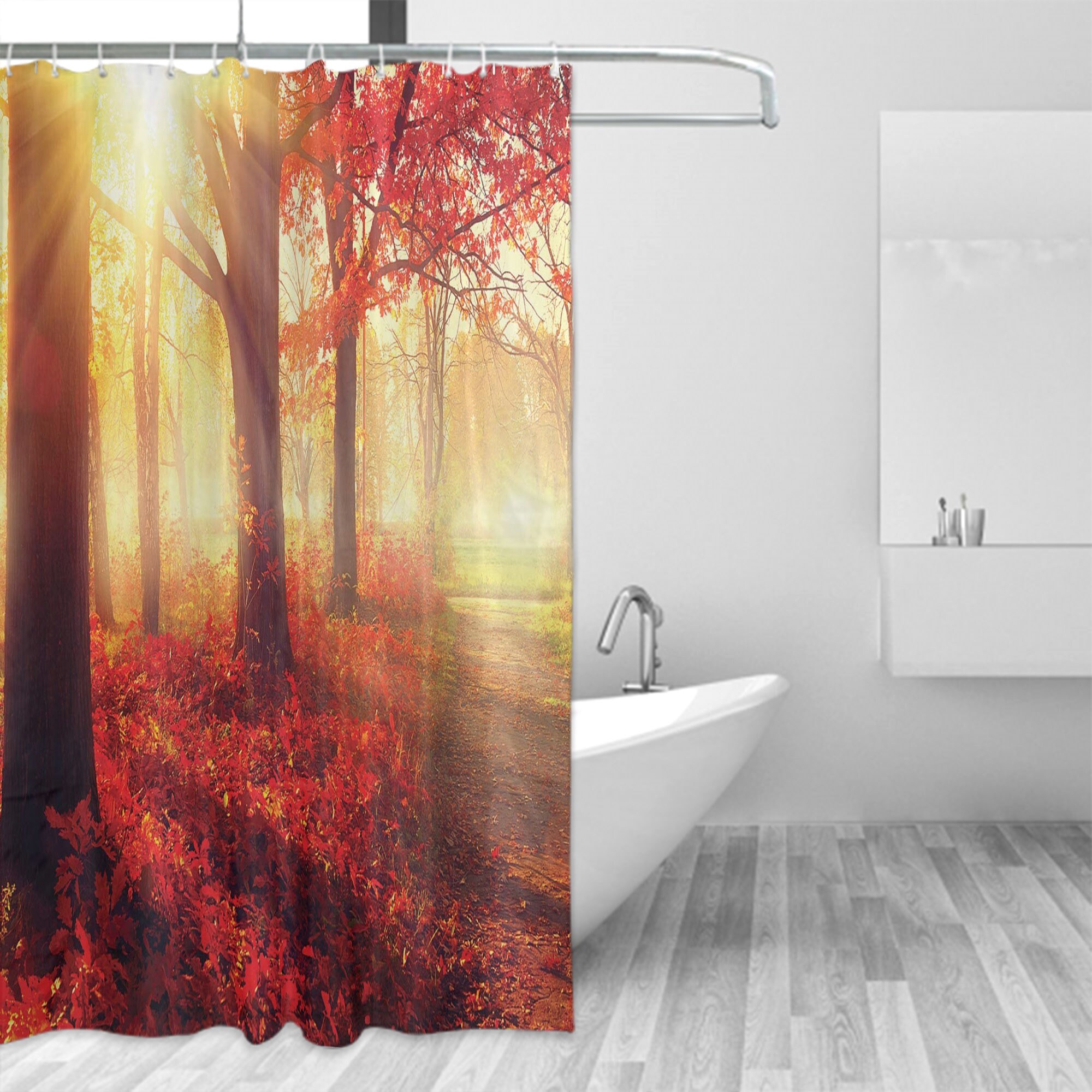 Misty Old Forest Print Shower CurtainDreamy Bathroom Decor for Women & Nature Lovers