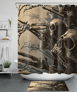 Misty Skull And Horror Shower Curtain - Scary Halloween Bathroom Decor