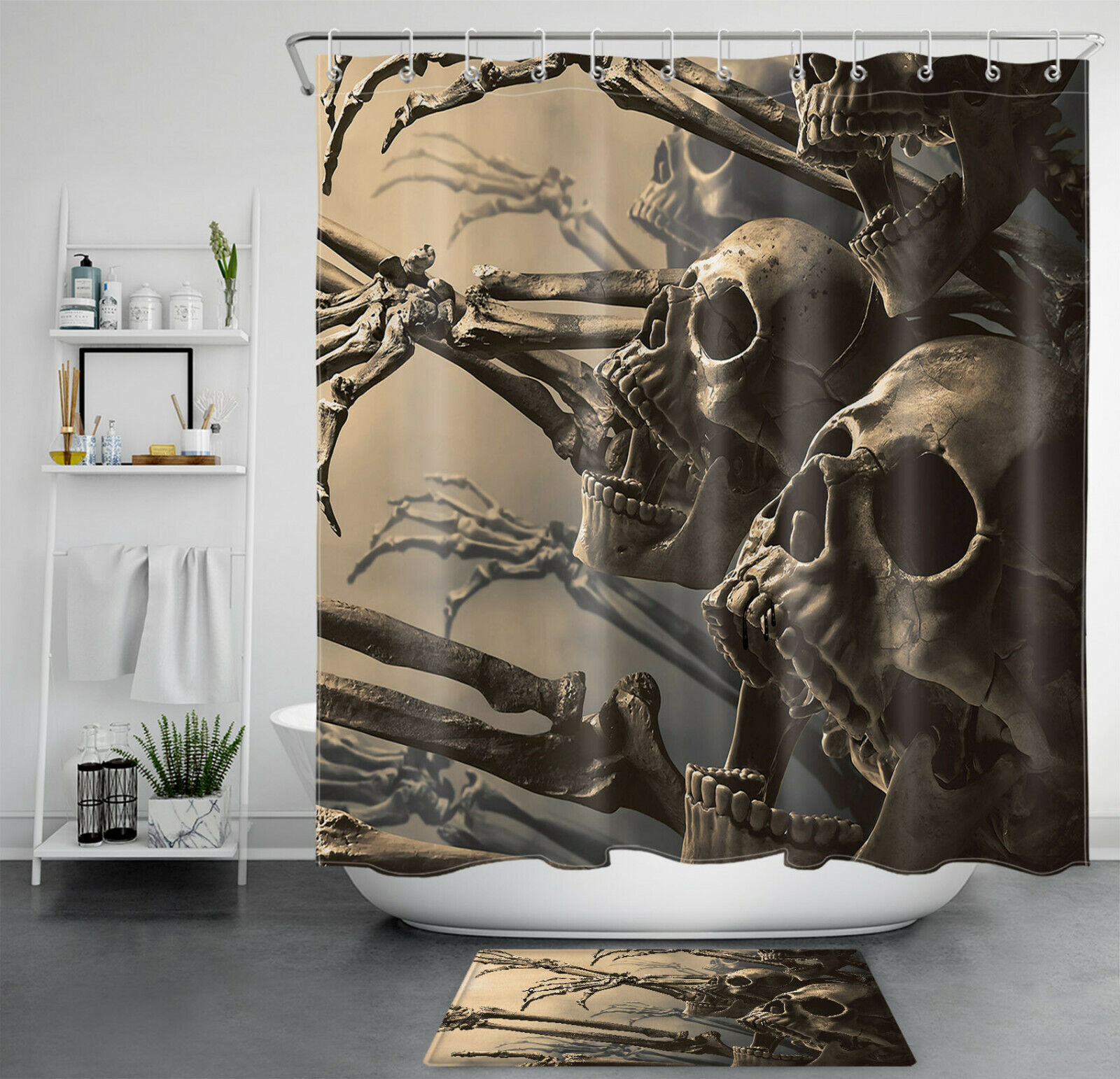 Misty Skull And Horror Shower Curtain - Scary Halloween Bathroom Decor