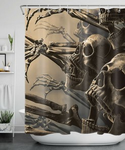 Misty Skull And Horror Shower Curtain - Scary Halloween Bathroom Decor
