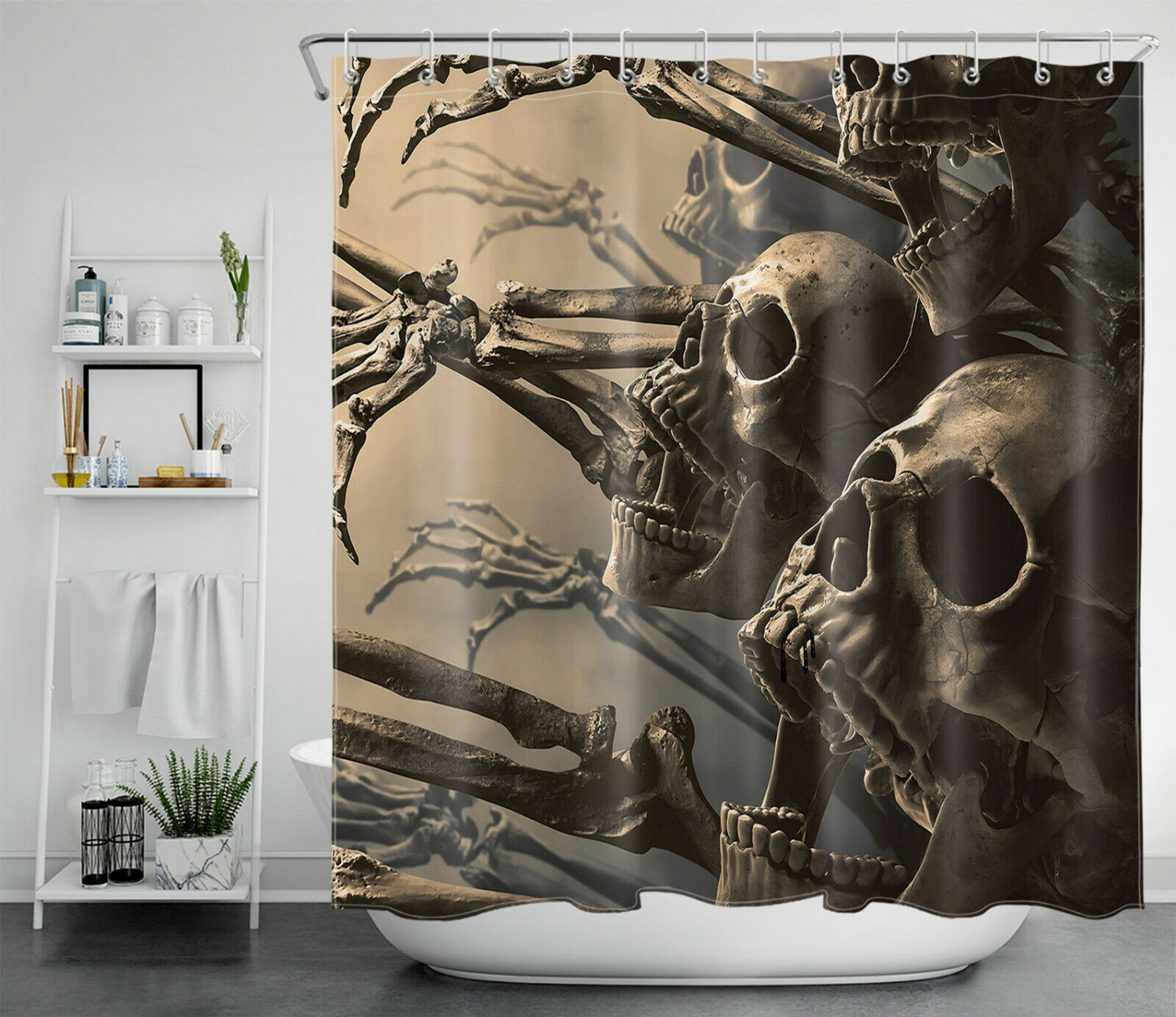 Misty Skull And Horror Shower Curtain - Scary Halloween Bathroom Decor