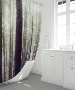 Misty Woodland Forest Trees Shower Curtain For Nature Lovers - Forest Trees Shower Curtain