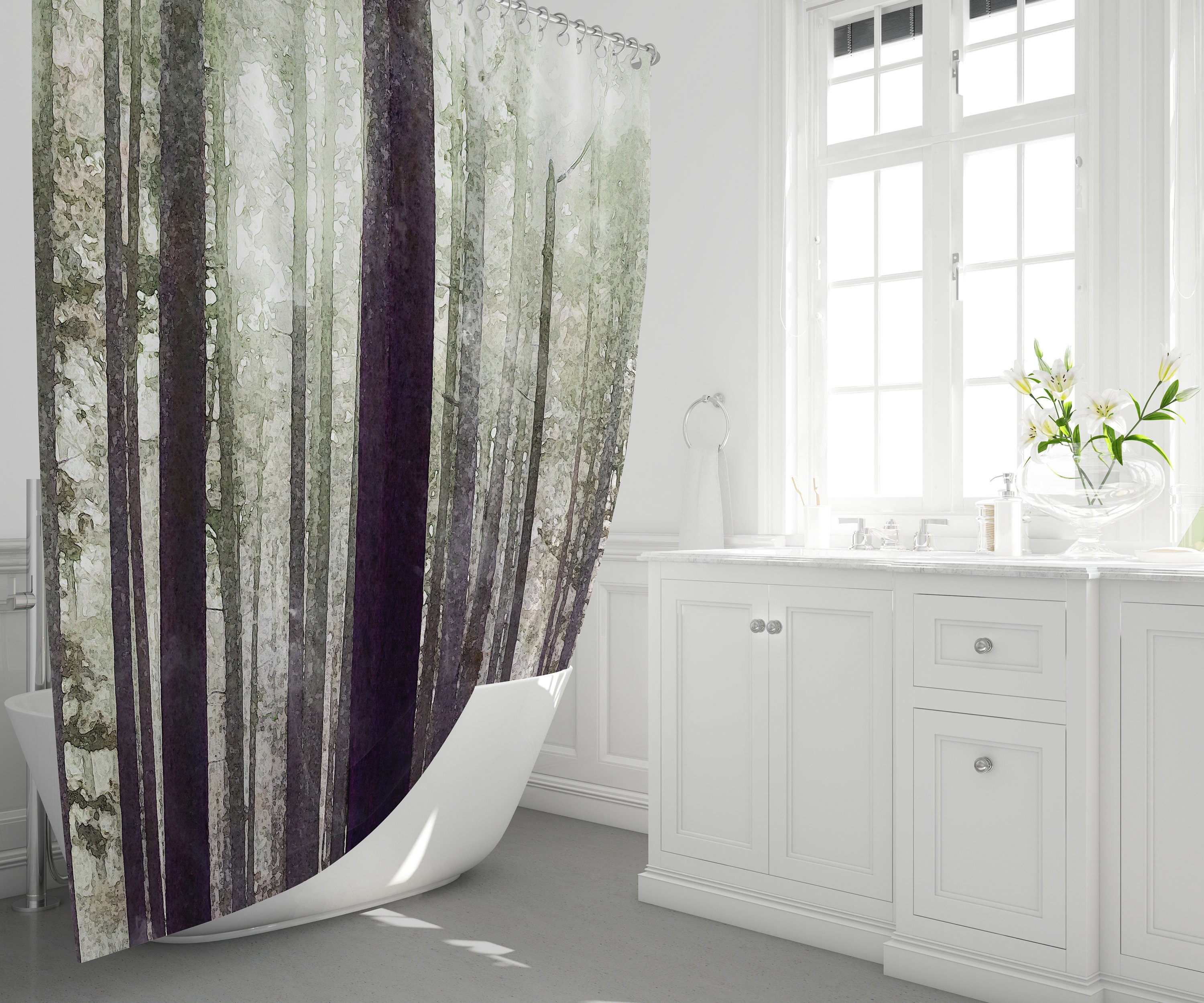 Misty Woodland Forest Trees Shower Curtain For Nature Lovers - Forest Trees Shower Curtain