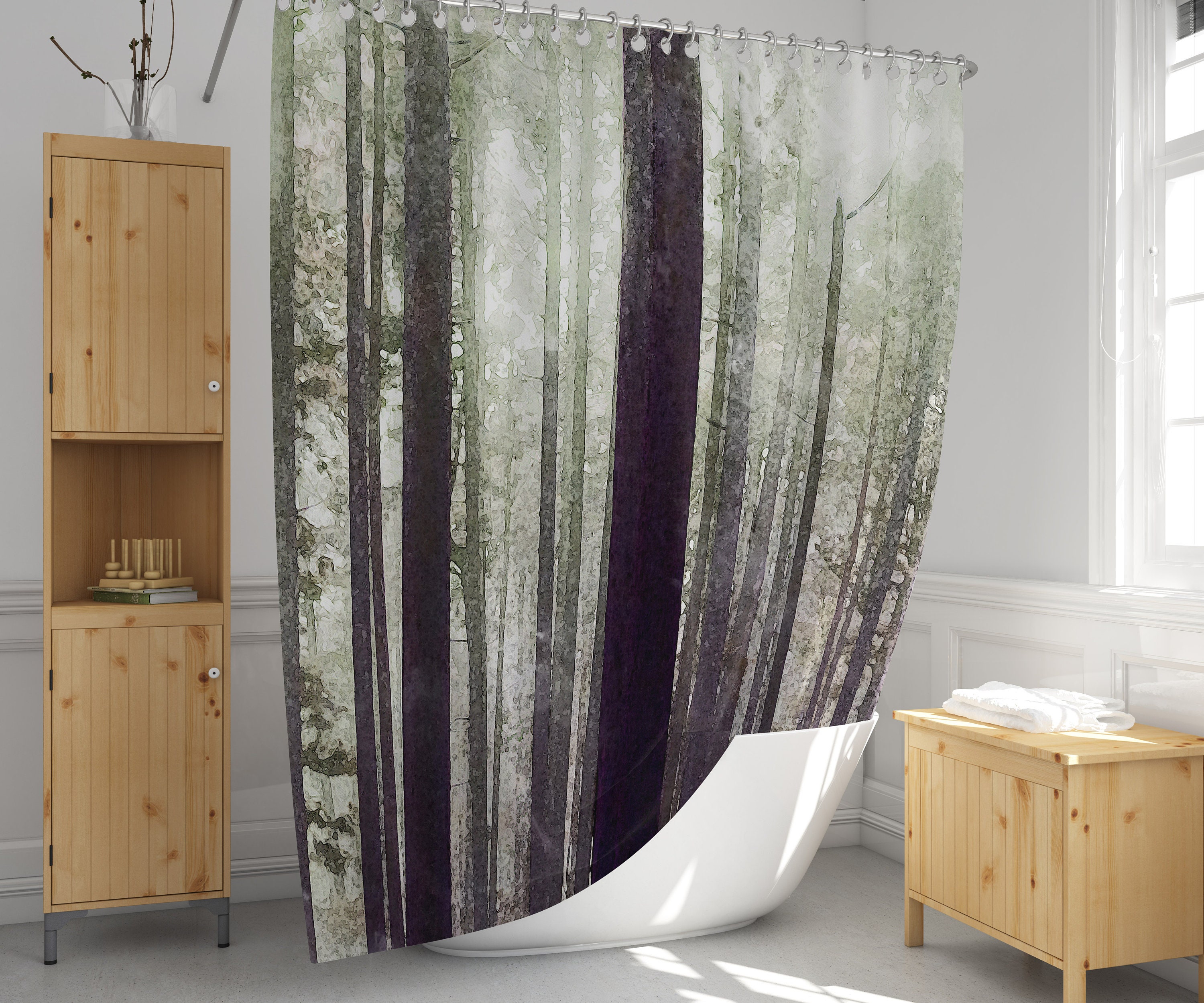 Misty Woodland Forest Trees Shower Curtain For Nature Lovers - Forest Trees Shower Curtain