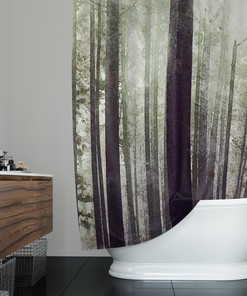 Misty Woodland Forest Trees Shower Curtain For Nature Lovers - Forest Trees Shower Curtain