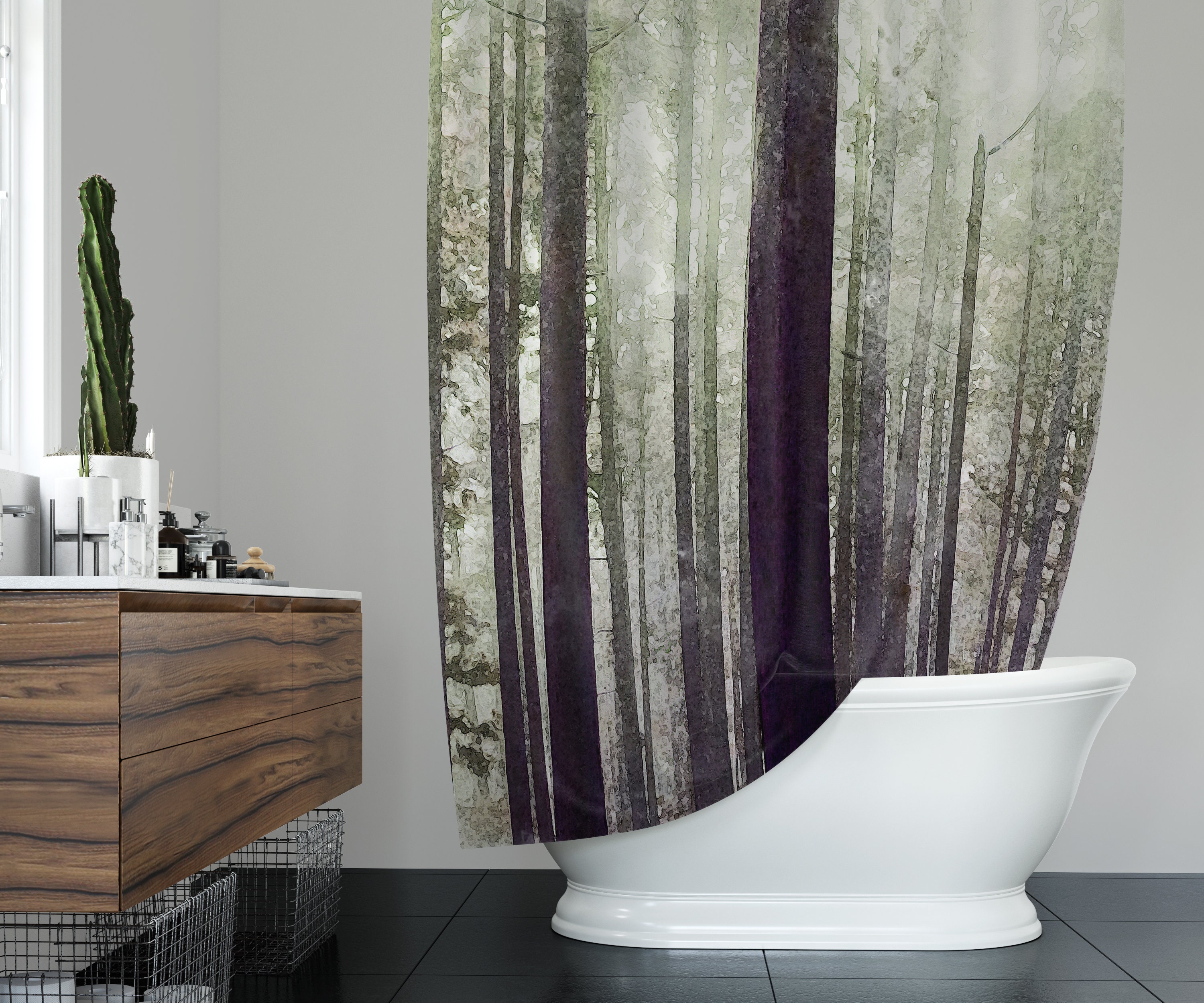 Misty Woodland Forest Trees Shower Curtain For Nature Lovers - Forest Trees Shower Curtain