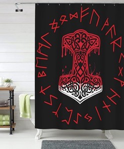 Mjolnir Norse Wheel Shower Curtain for a Viking Mythology Decor