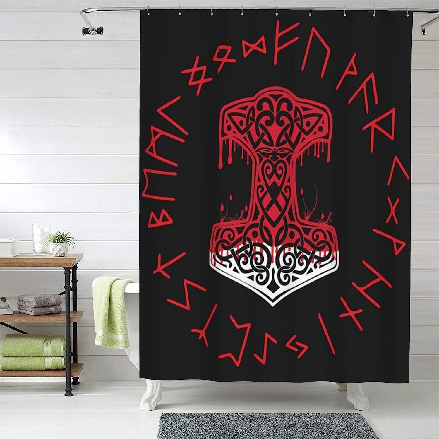 Mjolnir Norse Wheel Shower Curtain for a Viking Mythology Decor