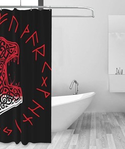 Mjolnir Norse Wheel Shower Curtain for a Viking Mythology Decor