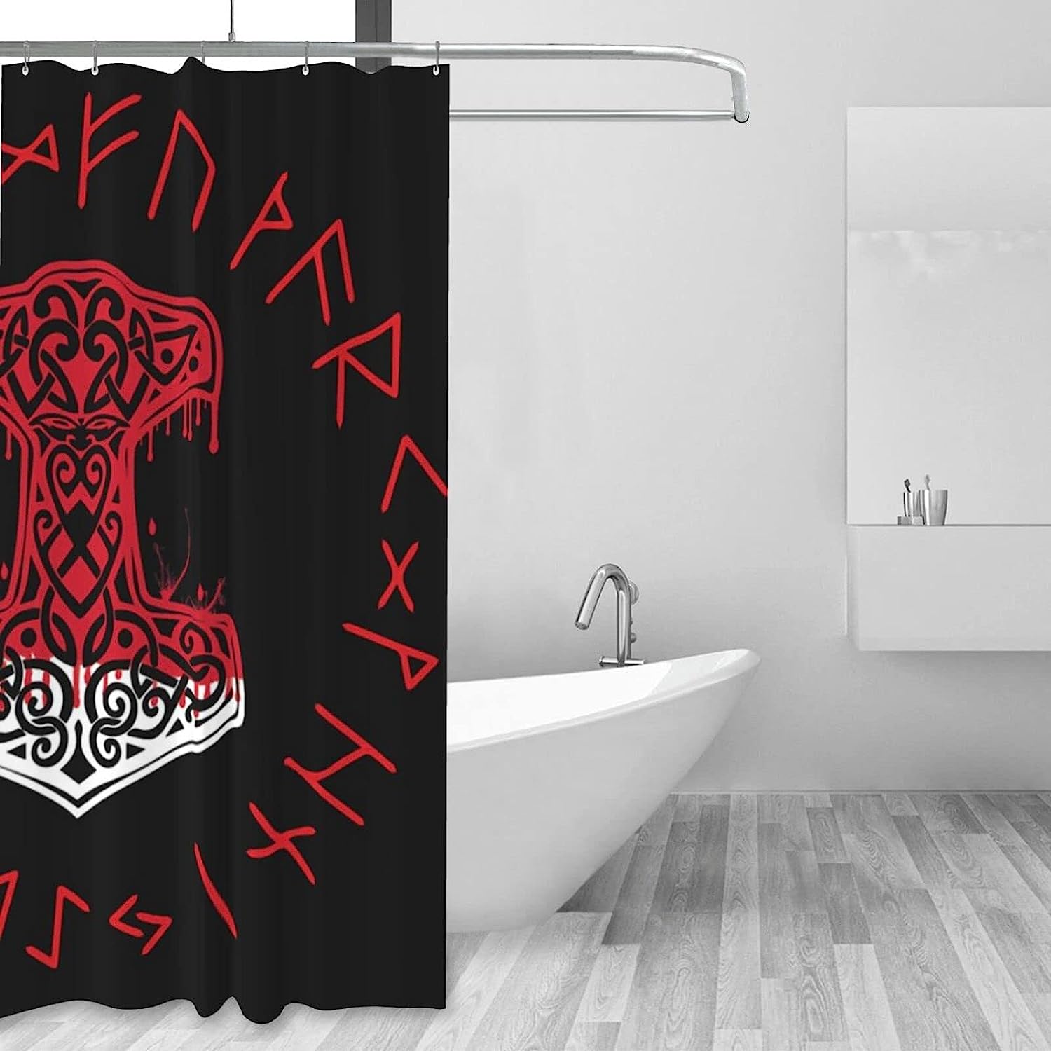 Mjolnir Norse Wheel Shower Curtain for a Viking Mythology Decor