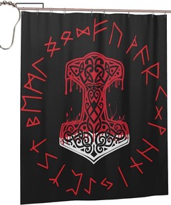 Mjolnir Norse Wheel Shower Curtain for a Viking Mythology Decor