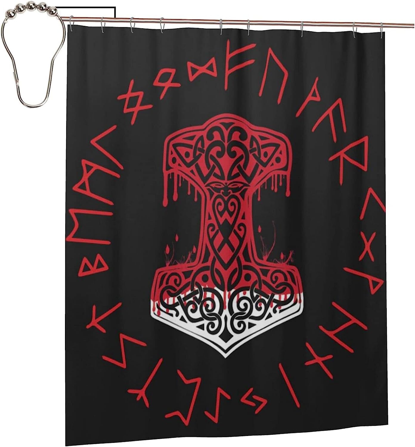 Mjolnir Norse Wheel Shower Curtain for a Viking Mythology Decor