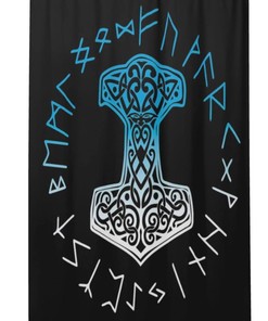 Mjolnir and Runes Norse Mythology Shower Curtain - High-quality Bathroom Decor