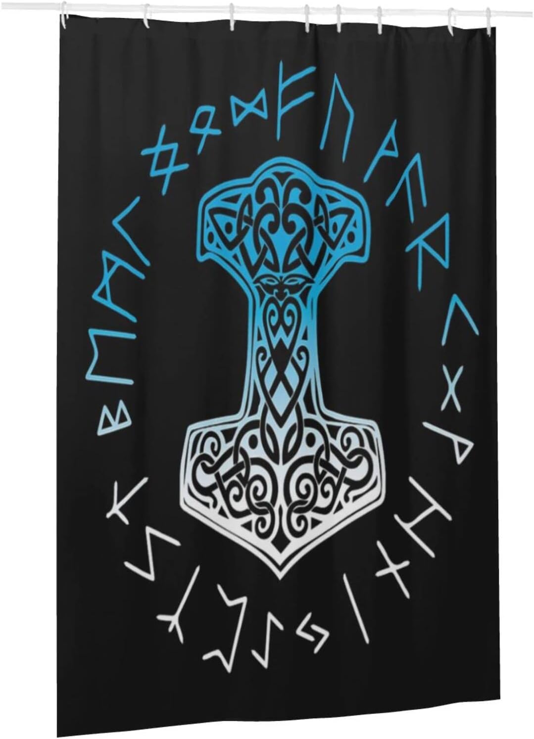 Mjolnir and Runes Norse Mythology Shower Curtain - High-quality Bathroom Decor