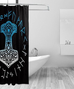 Mjolnir and Runes Norse Mythology Shower Curtain - High-quality Bathroom Decor