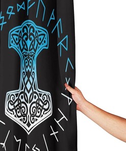 Mjolnir and Runes Norse Mythology Shower Curtain - High-quality Bathroom Decor