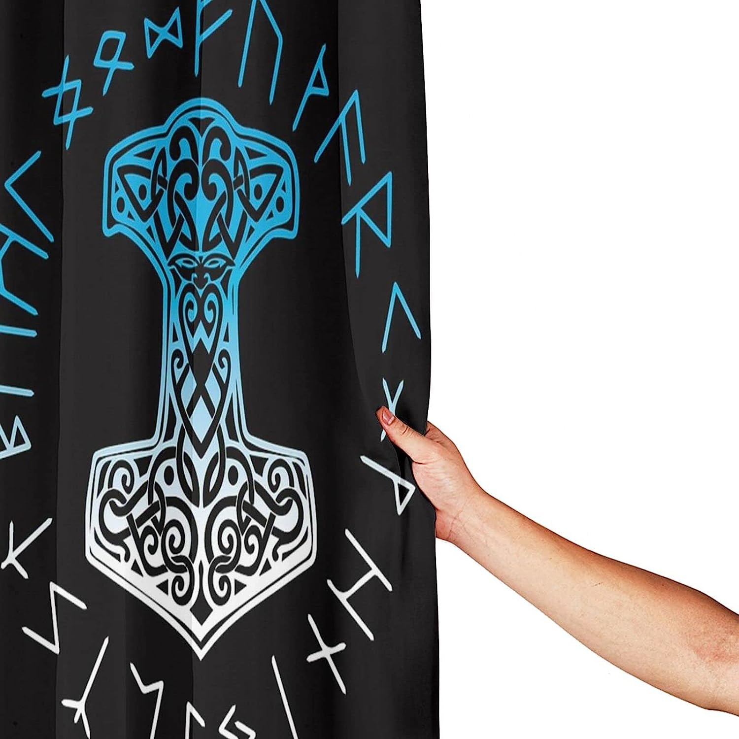 Mjolnir and Runes Norse Mythology Shower Curtain - High-quality Bathroom Decor