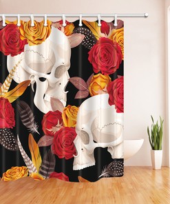 Model Rose Flowers Skull Fabric Shower Curtain - Vintage Flower Bathroom Decor