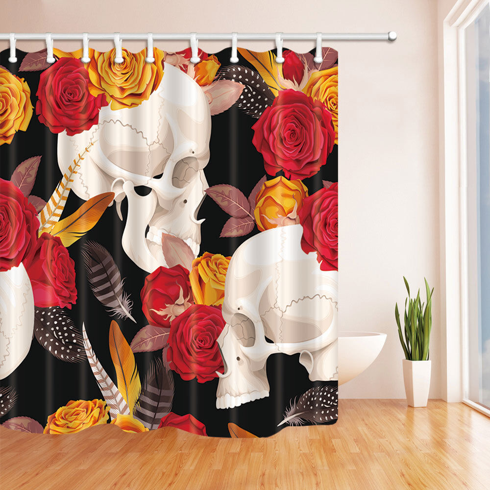 Model Rose Flowers Skull Fabric Shower Curtain - Vintage Flower Bathroom Decor