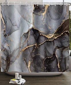 Modern Abstract Baocicco Shower Curtain Featuring Gray And Gold Marble Design, Great Addition To Your Bathroom Decor