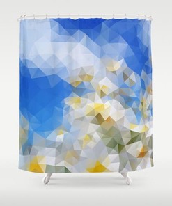 Modern Abstract Geometric Blue Flower Art Shower Curtain