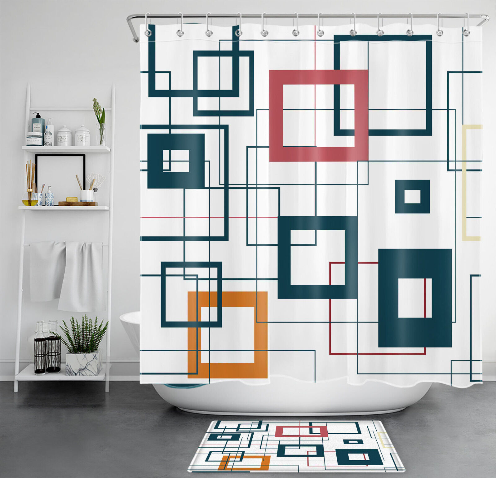 Modern Abstract Geometric Shower Curtain Colorful Decor