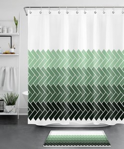 Modern Abstract Green Geometric Pattern Shower Curtain With Waterproof Fabric For Bathroom Decor