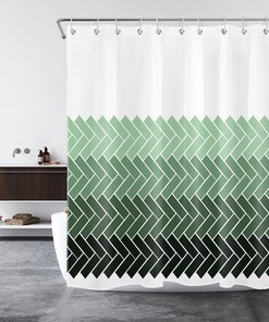 Modern Abstract Green Geometric Pattern Shower Curtain With Waterproof Fabric For Bathroom Decor
