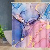 Modern Abstract Marble Shower Curtain with Red, Blue and Golden Pink Colors, Waterproof and Geometric Design