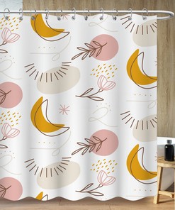 Modern Abstract Plant Moon Shower Curtain - Minimalist Bathroom Decor